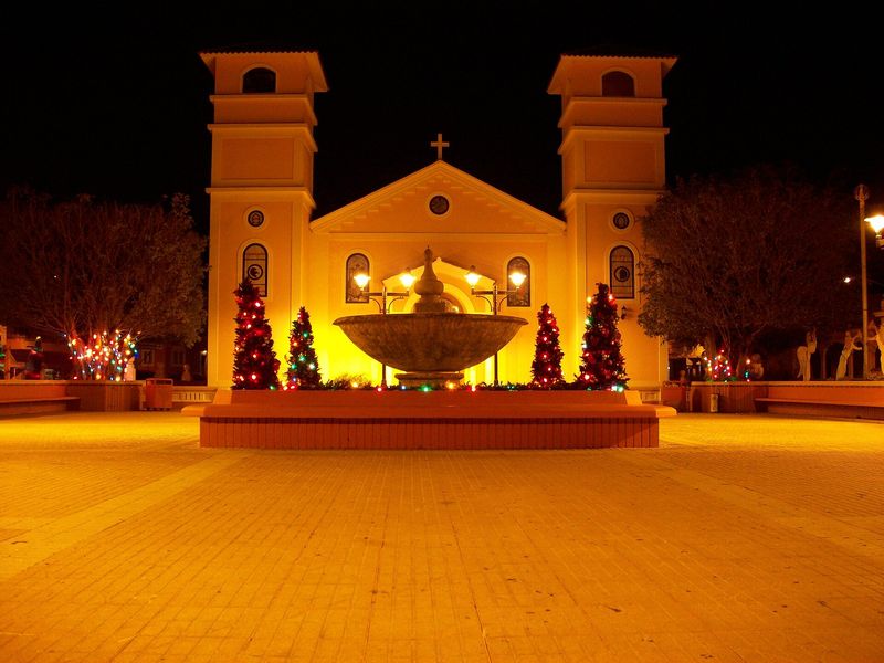 Plaza in Lajas barrio-pueblo, Puerto Rico at night