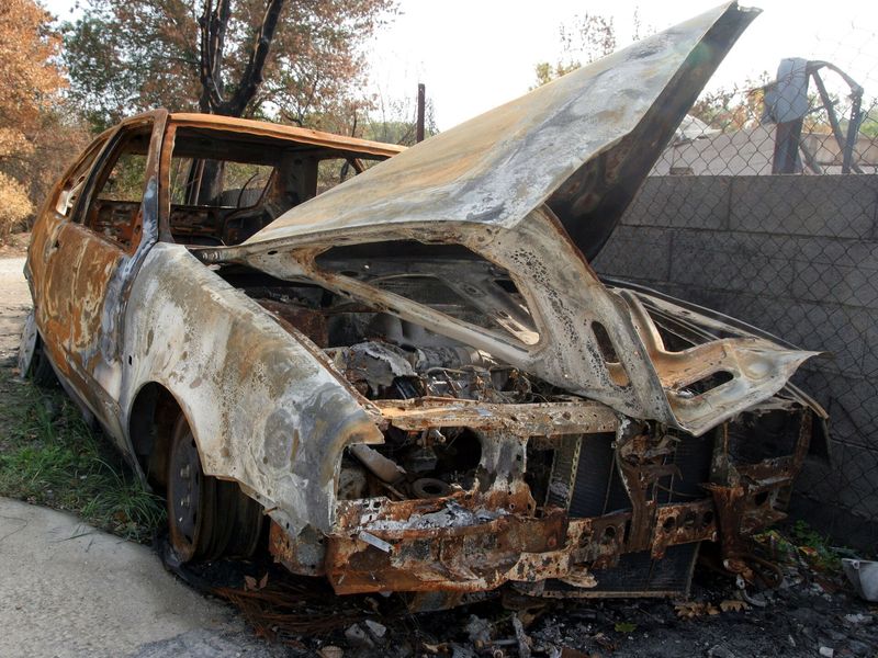Burned car wreck