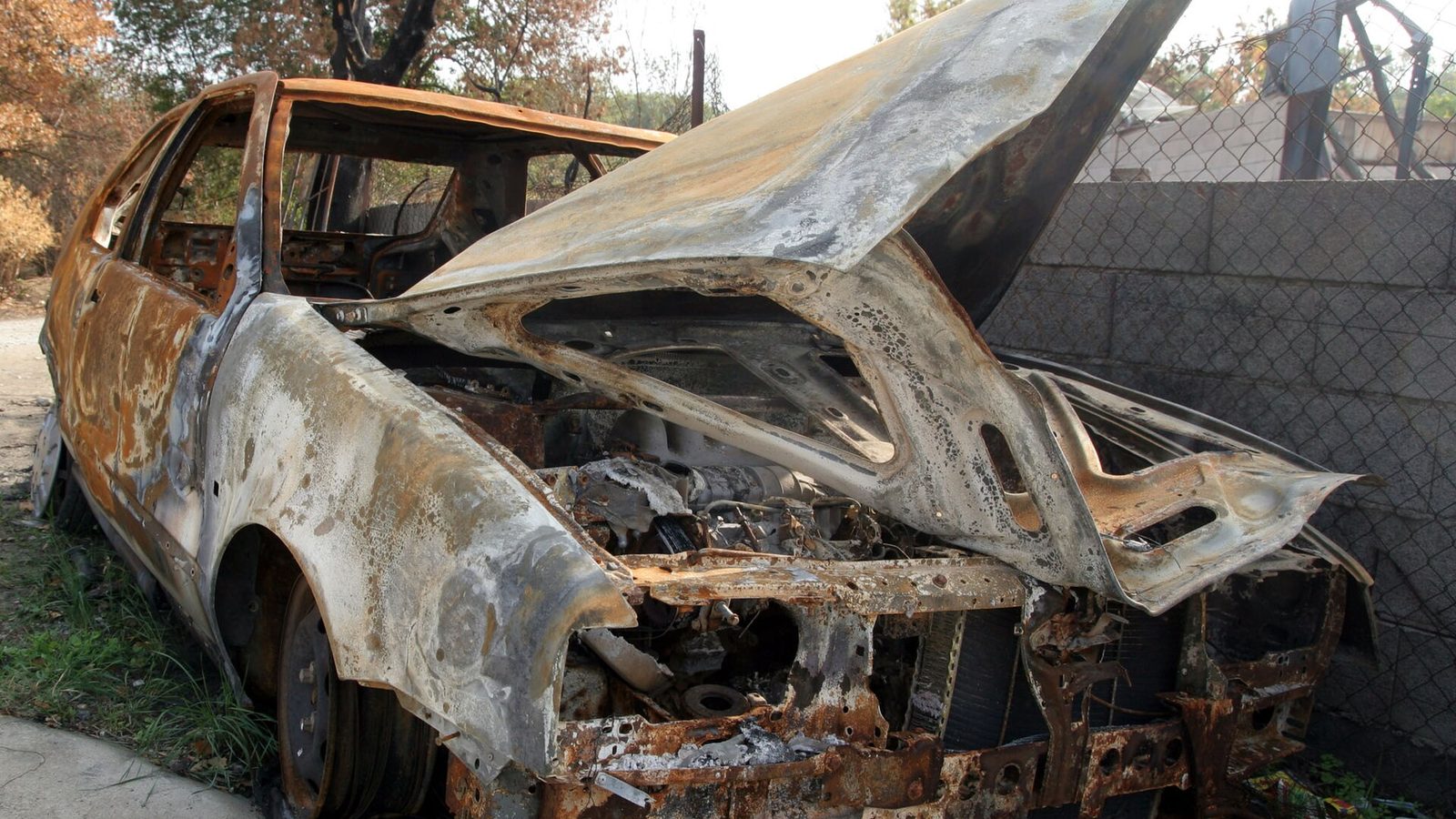 Burned car wreck