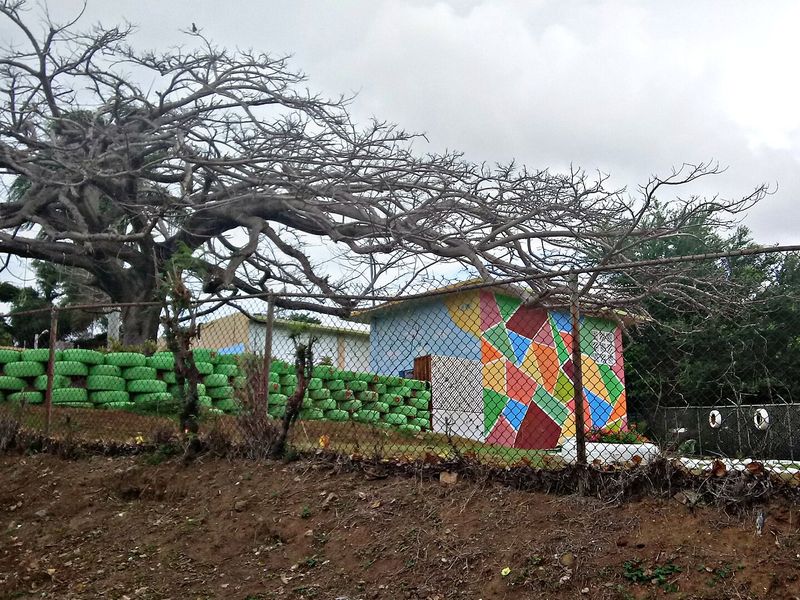 Colorful elementary school building in Algarrobo, Guayama, Puerto Rico