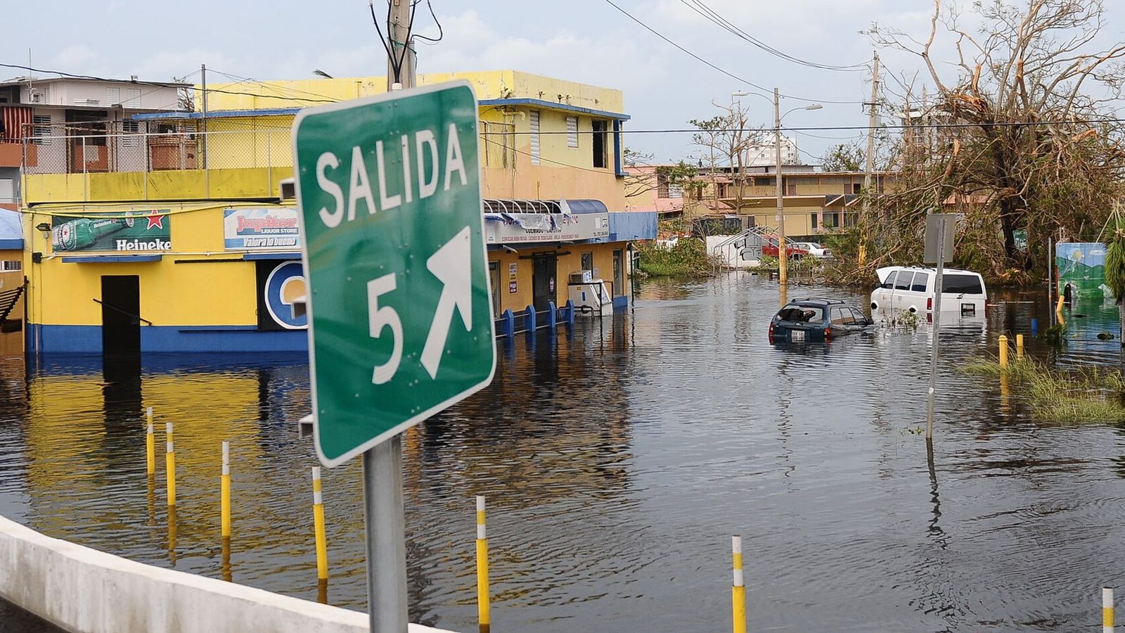 Flooded street and area in Carolina, Puerto Rico