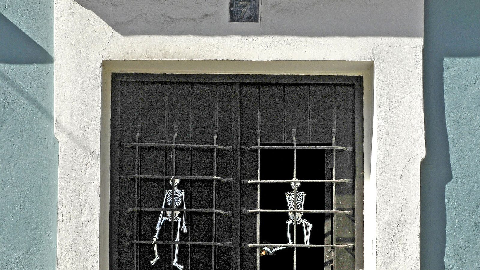 Halloween-decorated door at a historic building in Old San Juan, Puerto Rico