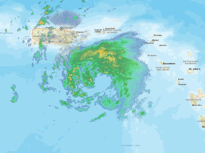 Weather radar image showing precipitation over Puerto Rico