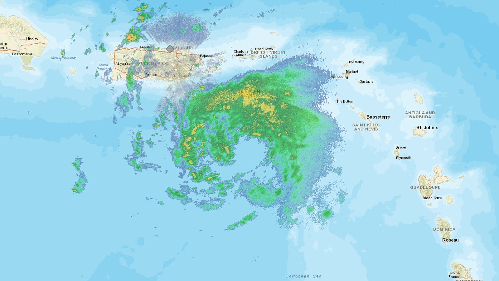 Weather radar image showing precipitation over Puerto Rico