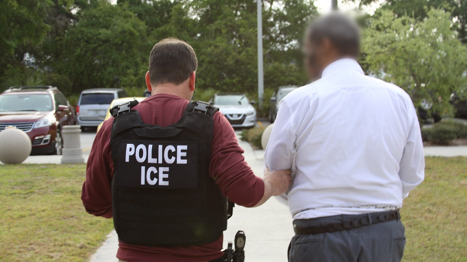 U.S. Immigration and Customs Enforcement officers during an arrest operation