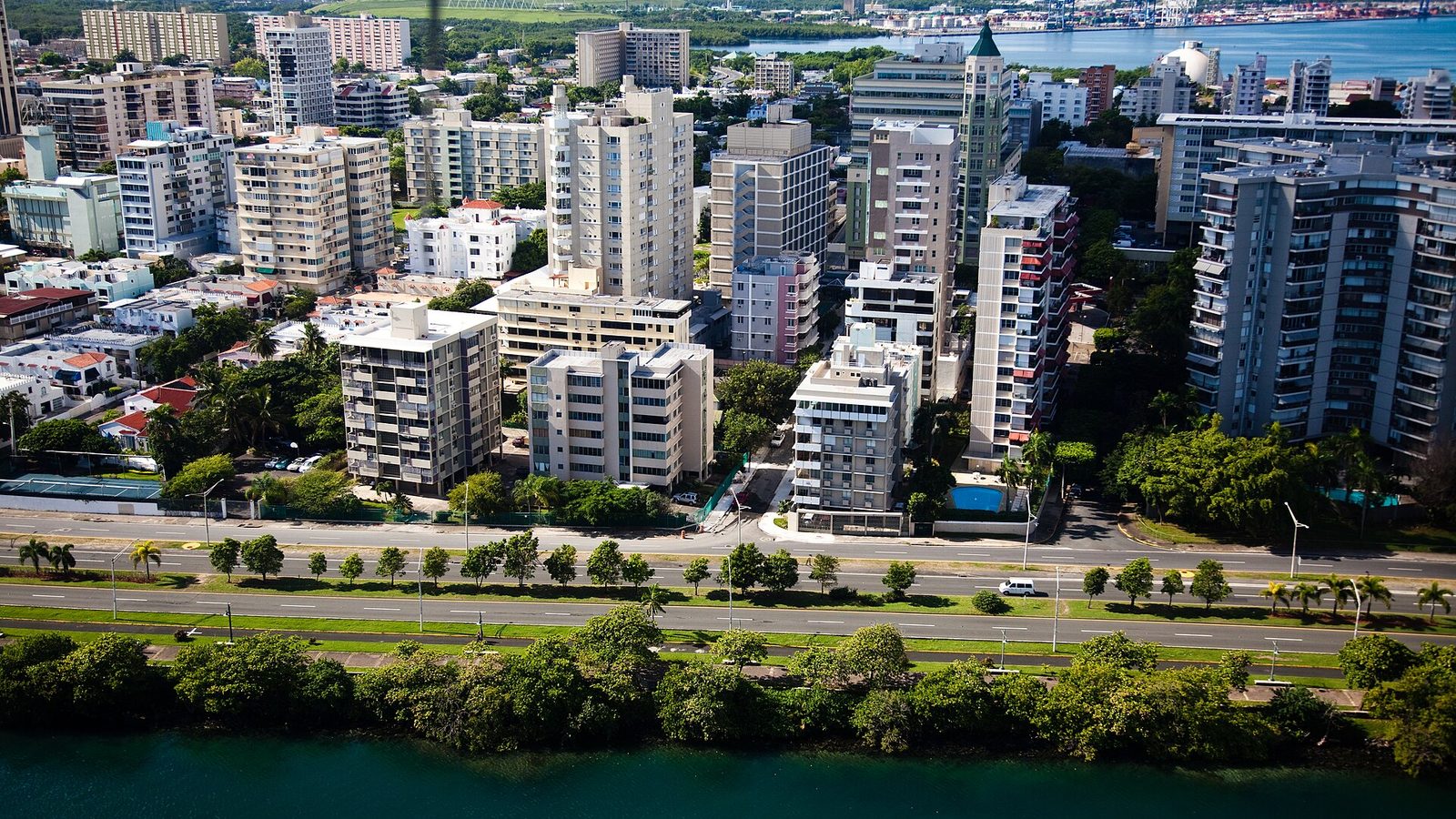 Aerial view of the Miramar district, Santurce, San Juan