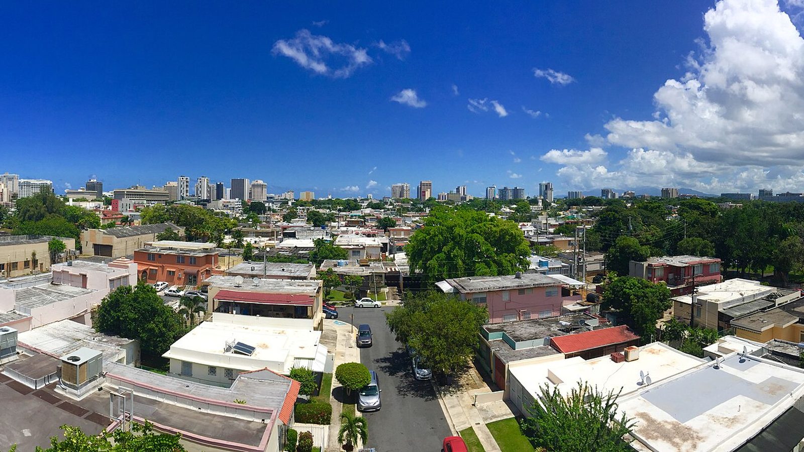 Panorama of San Juan from Hato Rey to Río Piedras, with El Yunque in the distance