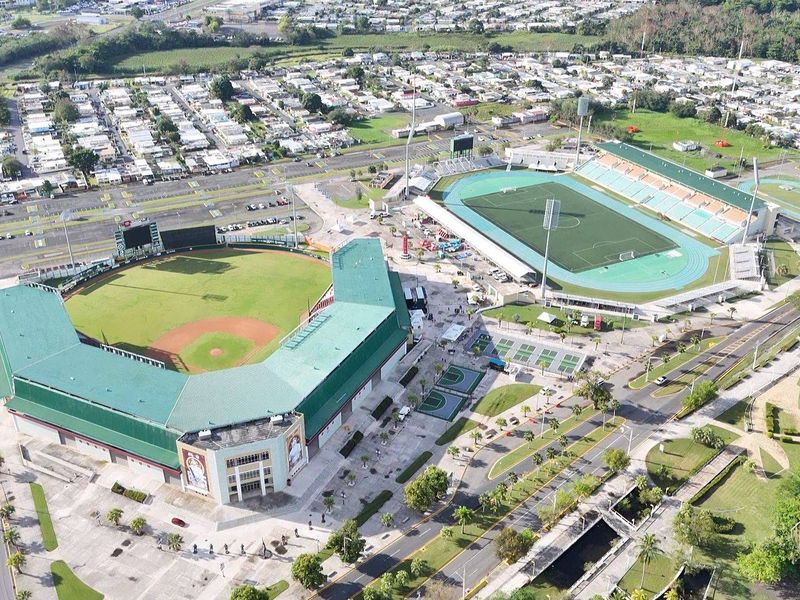 Aerial view of Isidoro García Stadium and the Mayagüez athletics stadium