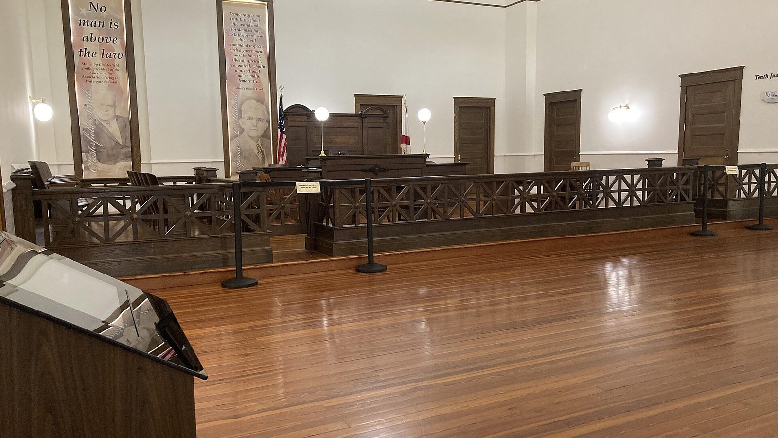 Interior of the 1908 courtroom in the Old Polk County Courthouse