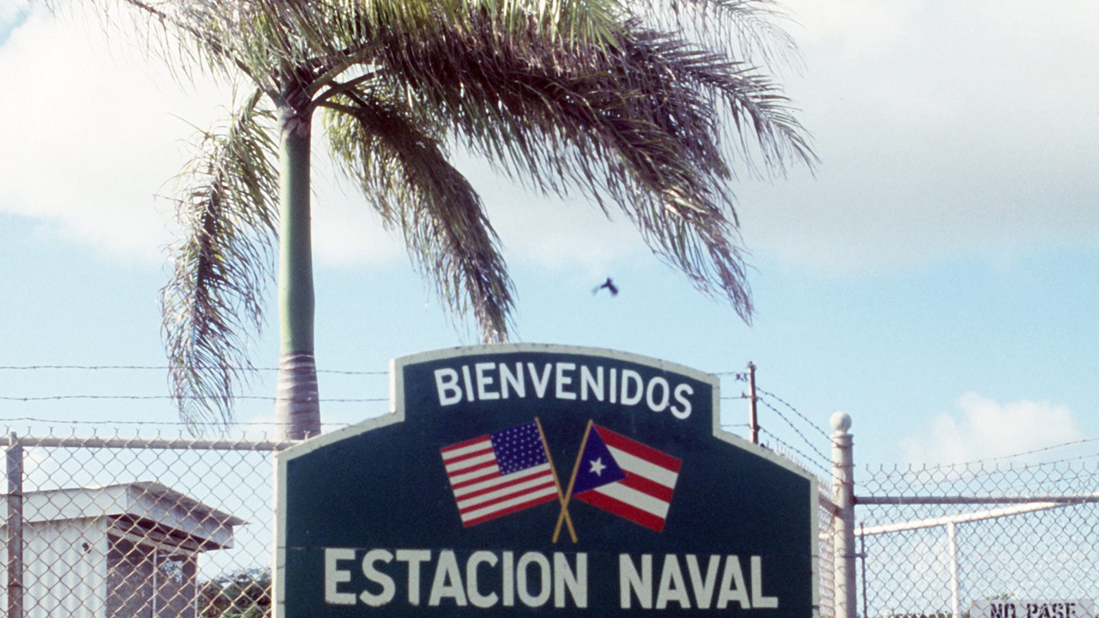 Main gate entrance sign at U.S. Naval Station Roosevelt Roads, Puerto Rico