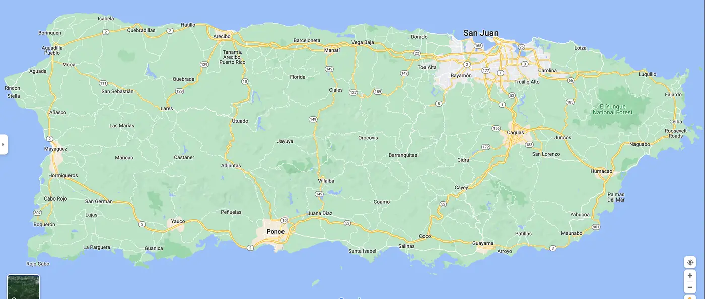 Mapa de Puerto Rico con Luquillo destacado