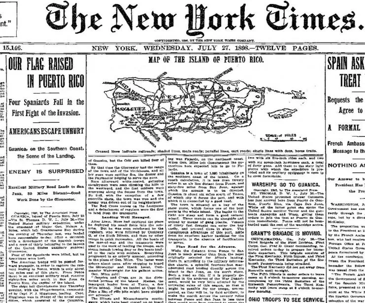 imagen que muestra que The New York Times reporta que la bandera de los Estados Unidos ya ondea en Puerto Rico