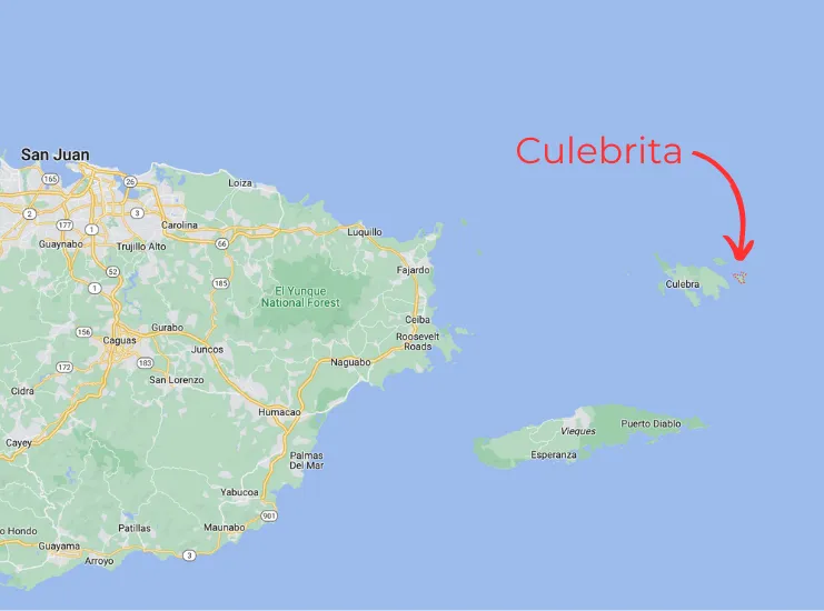 Mapa con la ubicación de Culebrita frente a Culebra