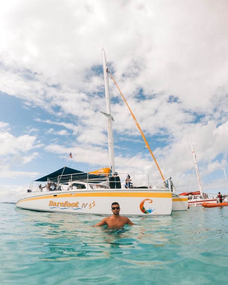 image of a man on the sea beside the boat