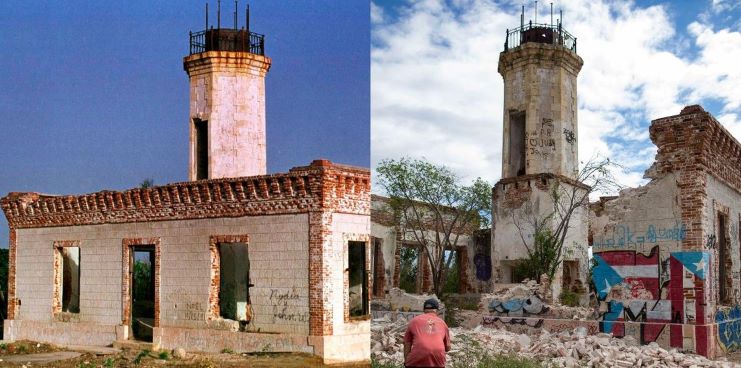 image of Guanica’s Lighthouse before and after earthquake