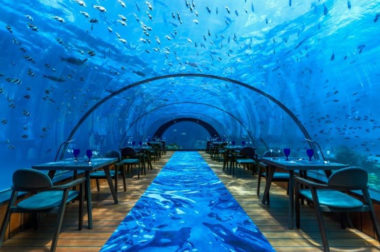 image of an underwater restaurant in Maldives