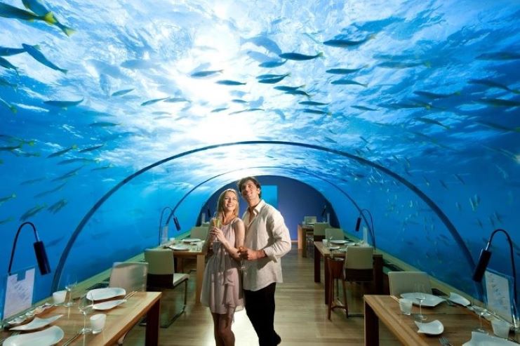 image of an underwater restaurant in Maldives