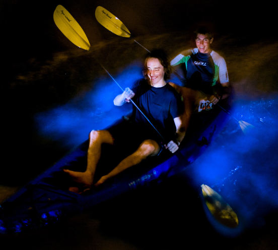 two men kayaking in a boat
