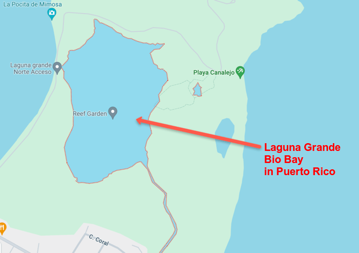 screenshot of a google map showing laguna grande bio bay